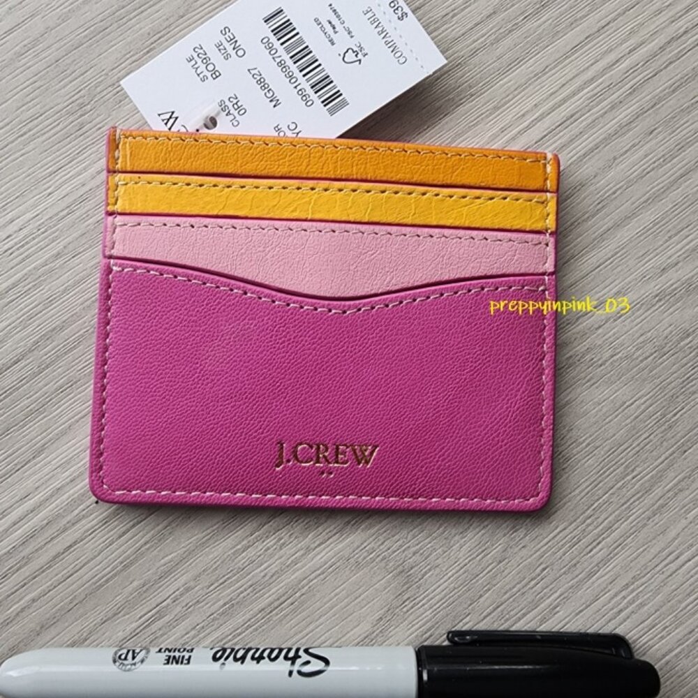 J Crew Factory Leather Pink Card Holder Wallet NWT